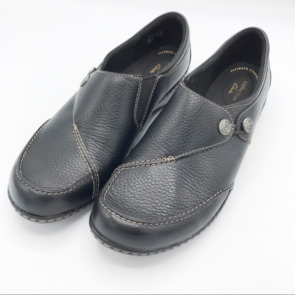 Clarks Ashland Black Leather Slip On Shoes Size 11